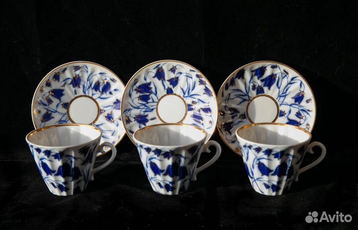 Чайные пары и чайник Колокольчик. Фарфор. лфз. ифз