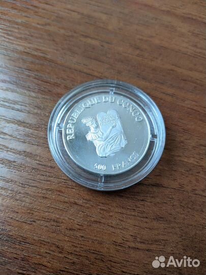 500 франков Конго Лев 1996 серебро + эмаль