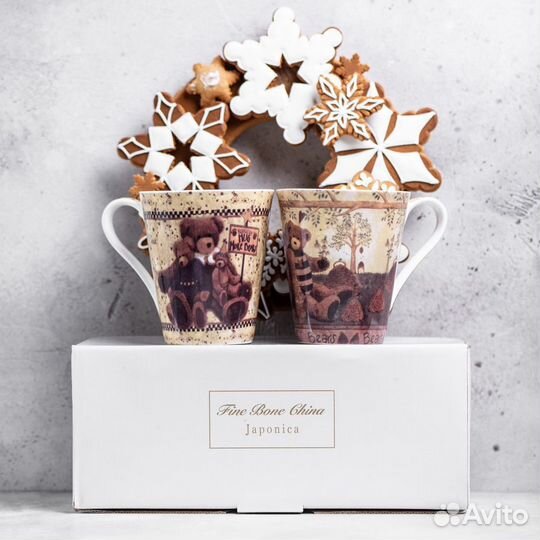 Набор кружек «винтажные мишки» костяной фарфор