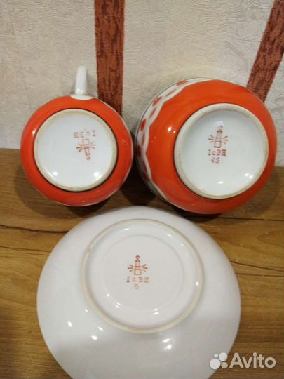 4 чайные пары + сахарница - фарфор СССР