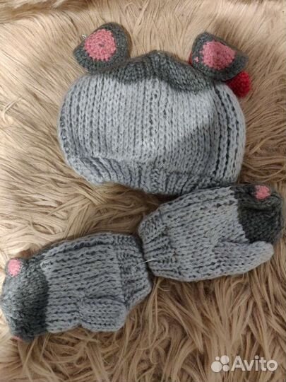Шапка варежки комплект детский 1-3 года
