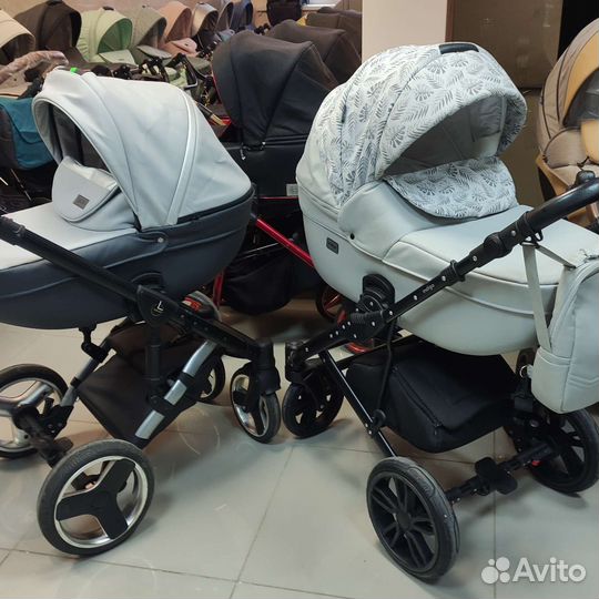 Коляска 2 в 1 из серой экокожи