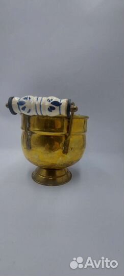 Антикварный зольник кашпо бронза.Деревянные ручки