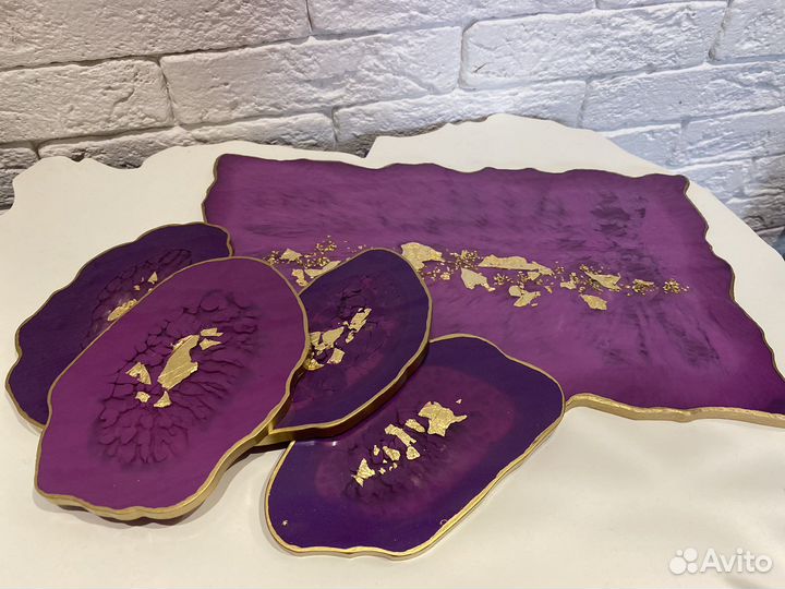 Набор сервировочный поднос и 4 подстаканника