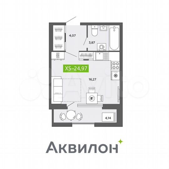 Квартира-студия, 25 м², 15/16 эт.