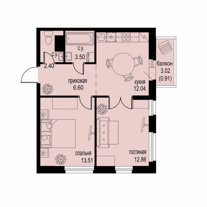 2-к. квартира, 51,8 м², 12/12 эт.