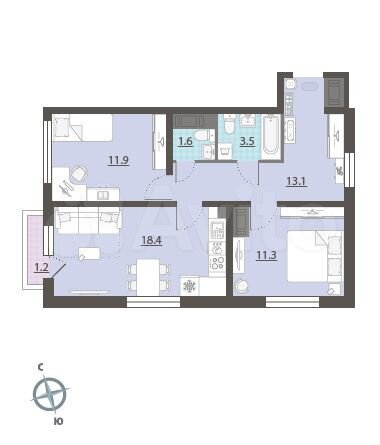 2-к. квартира, 60,2 м², 8/25 эт.