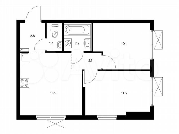 2-к. квартира, 46 м², 21/25 эт.