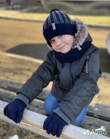 Комплект шапка, снуд, перчатки, на 2-4 года