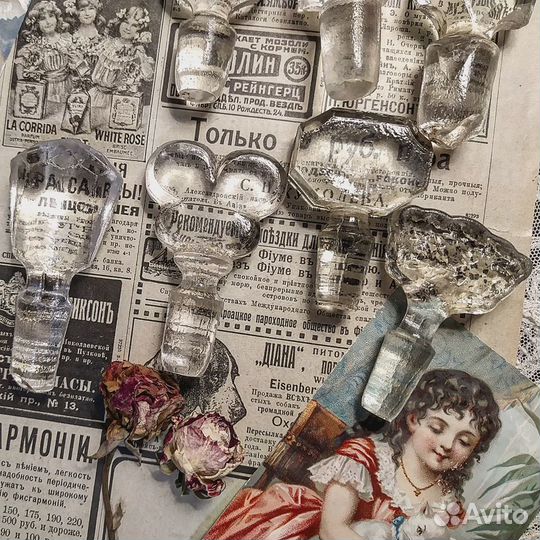 Старинные стеклянные парфюмерные пробки, флаконы