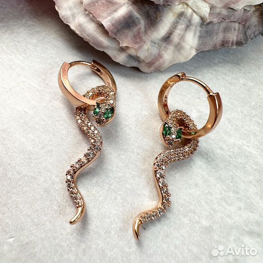 Серьги со съёмной подвеской-змеёй