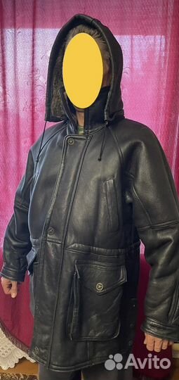 Меховая зимняя мужская куртка дубленка с капюшоном