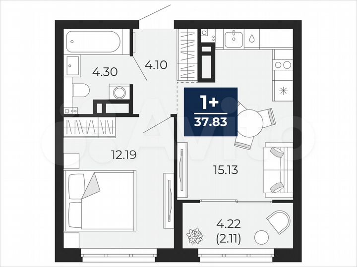 1-к. квартира, 37,8 м², 13/21 эт.