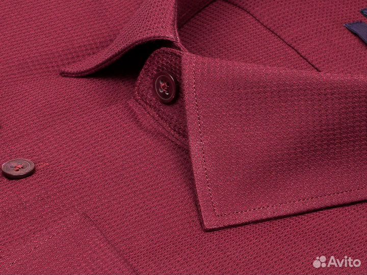 Бордовая приталенная мужская рубашка Poggino 7017-22 с длинными рукавами