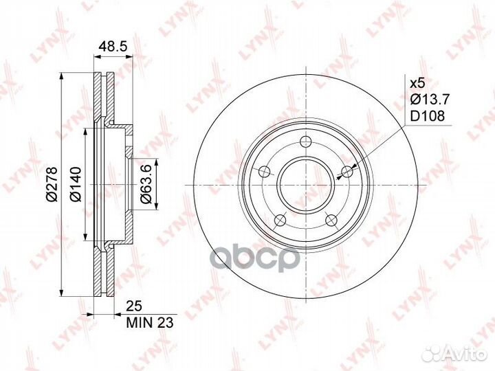 Диск тормозной передний (278x25) BN-1024 lynxauto