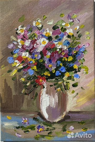 Картина маслом полевые цветы.Миниатюры