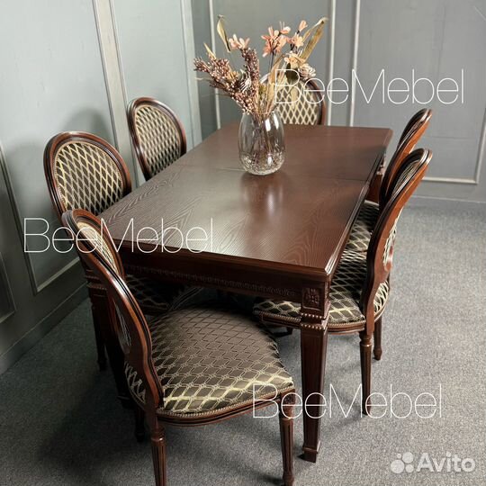 Обеденная группа,стол и 6 стульев медальон арт 479