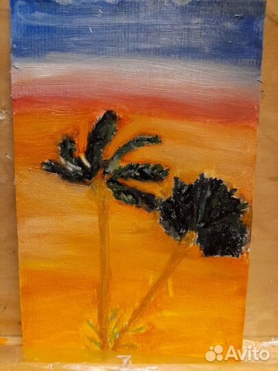 Картина маслом на холсте Пальмы на закате