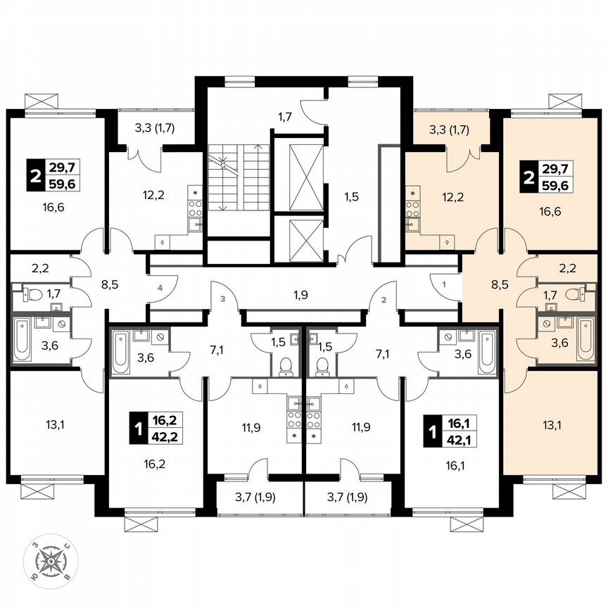 2-к. квартира, 59,6 м², 10/15 эт.