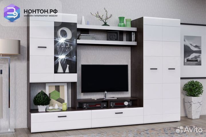 Гостиная Нэнси NEW Вариант №4 белый глянец / венге
