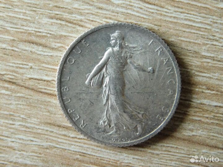 Монета 1 франк 1916 г. Серебро 0.835 г. (оригинал)