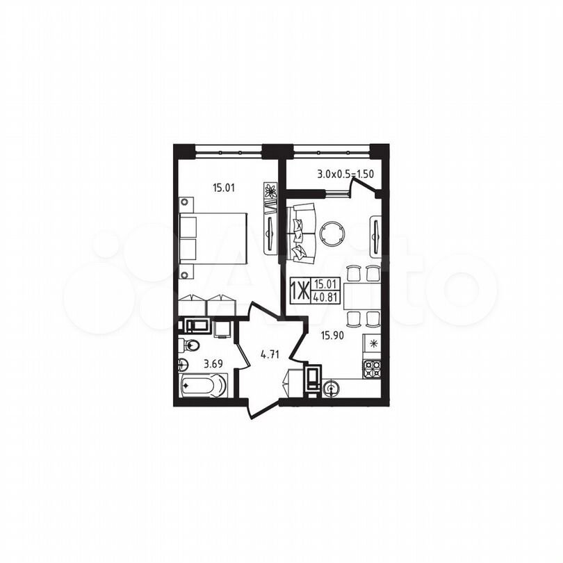 1-к. квартира, 40,8 м², 7/9 эт.