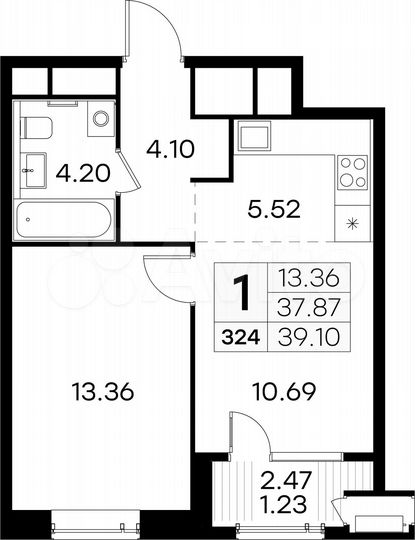 1-к. квартира, 39,1 м², 10/32 эт.