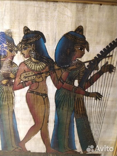 Картина на папирусе из Египта под стеклом в раме