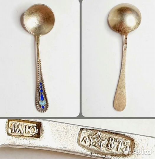 Солонка с ложечкой. Серебро 875пр, хрусталь