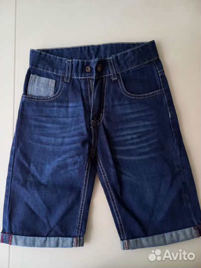Рубашка детская, джинсовые шорты р.128-134
