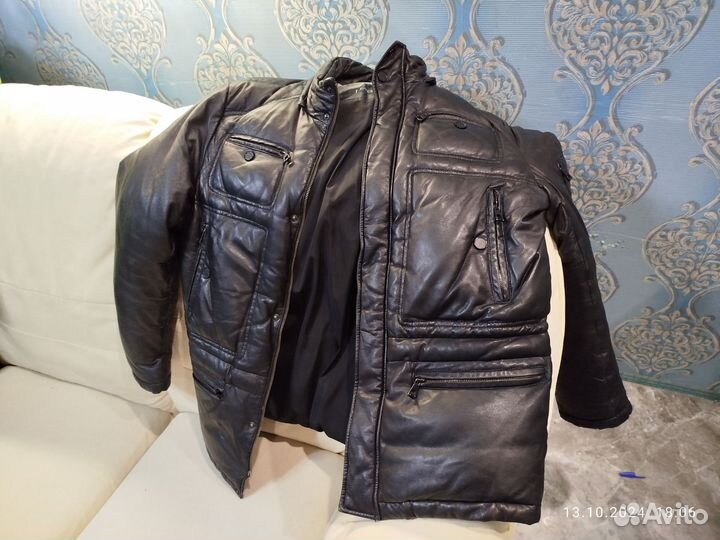 Мужской кожаный пуховик