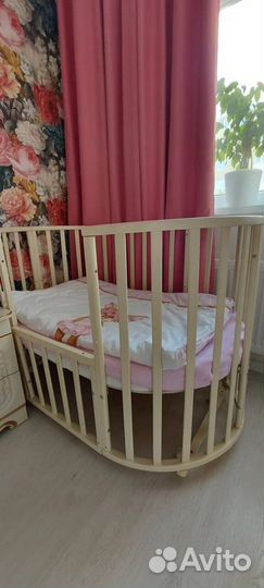 Детская кроватка с маятником круглая овальная