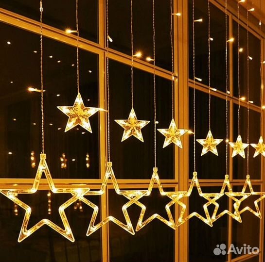 Гирлянда звёзды 3 м удлинитель в подарок