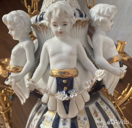 Люстра потолочная из форфора и бронзы