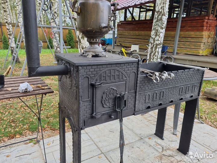 Мангал большой чугунный с печью под казан
