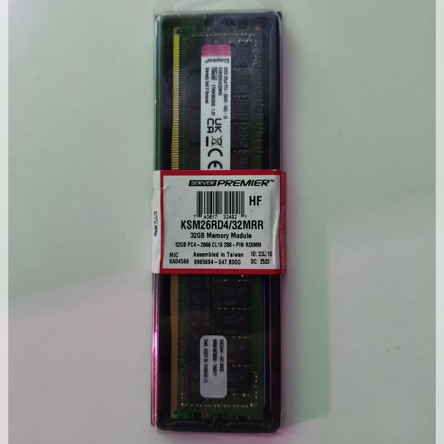 [KSM26RD4/32MRR] 32 Gb 2666 Mhz 2rx4 Rdimm Kingston Mrr, Склад 1 Шт Ksm26rd4/32mrr