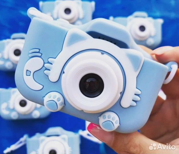 Детский фотоаппарат котик голубой