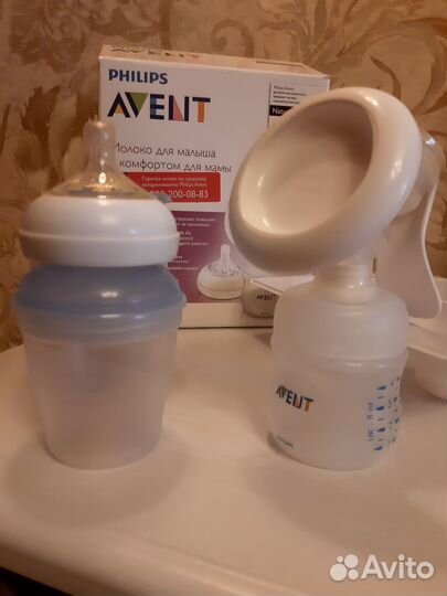 Молокоотсос ручной avent + баночки для хранения