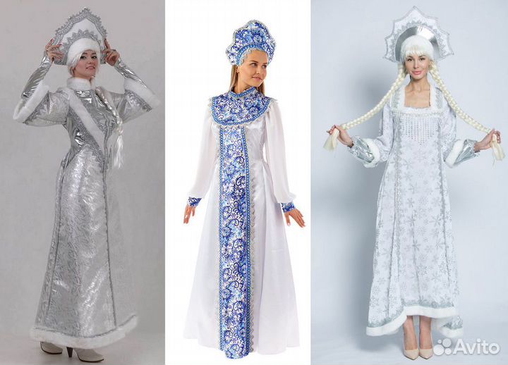 Костюм Снегурочки с кокошником, парик Снегурочки