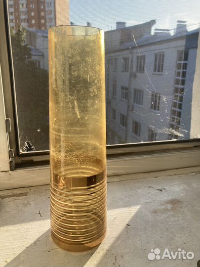 Ваза цветное стекло СССР желтая