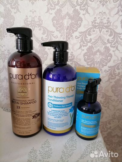 Pura d'or шампунь, кондиционер и сыворотка