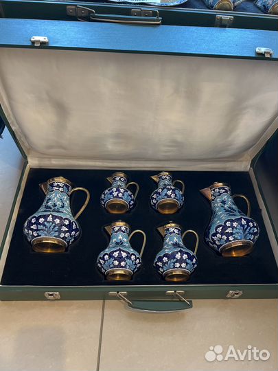 Серебряный чайный сервиз с эмалями 6 кг