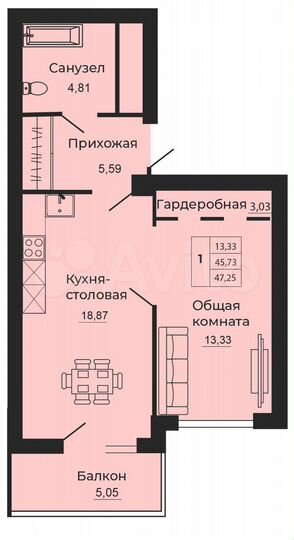 2-к. квартира, 47,3 м², 7/24 эт.