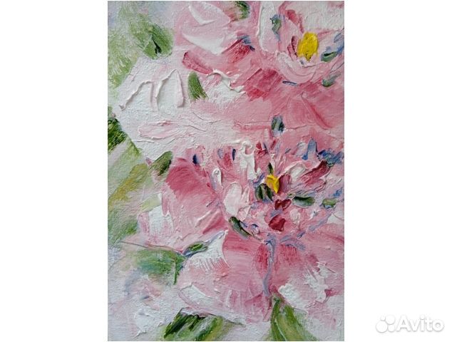 Картина маслом на холсте цветы миниатюра 10х15см