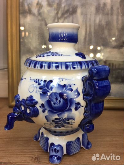 Гжель коллекционный самовар-чайница