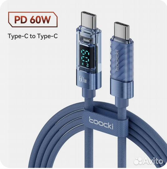 Кабель Type-C Toocki c дисплееем, 60W