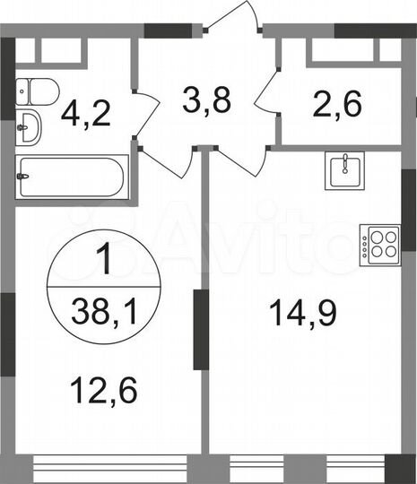 1-к. квартира, 38,1 м², 15/17 эт.