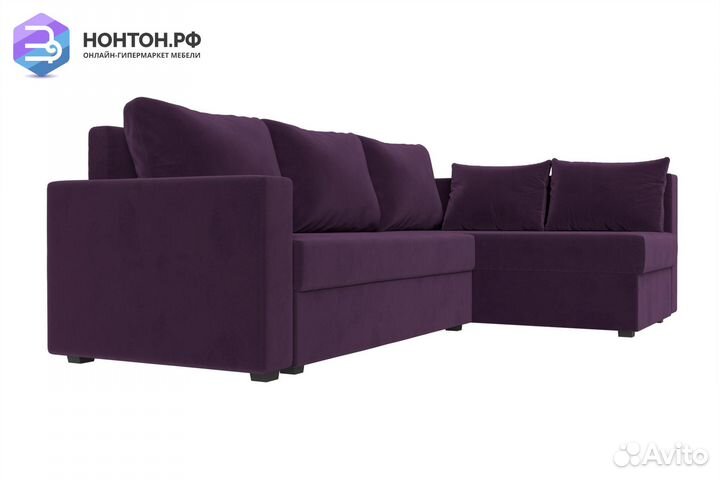 Диван угловой еврокнижка Мансберг велюр фиолетовый
