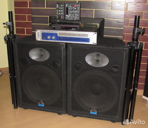 Колонки W15 1200W Усилитель Микшер Микрофон Стойки