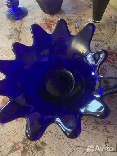 Ваза Фрутовница Салатник синее стекло кобальт